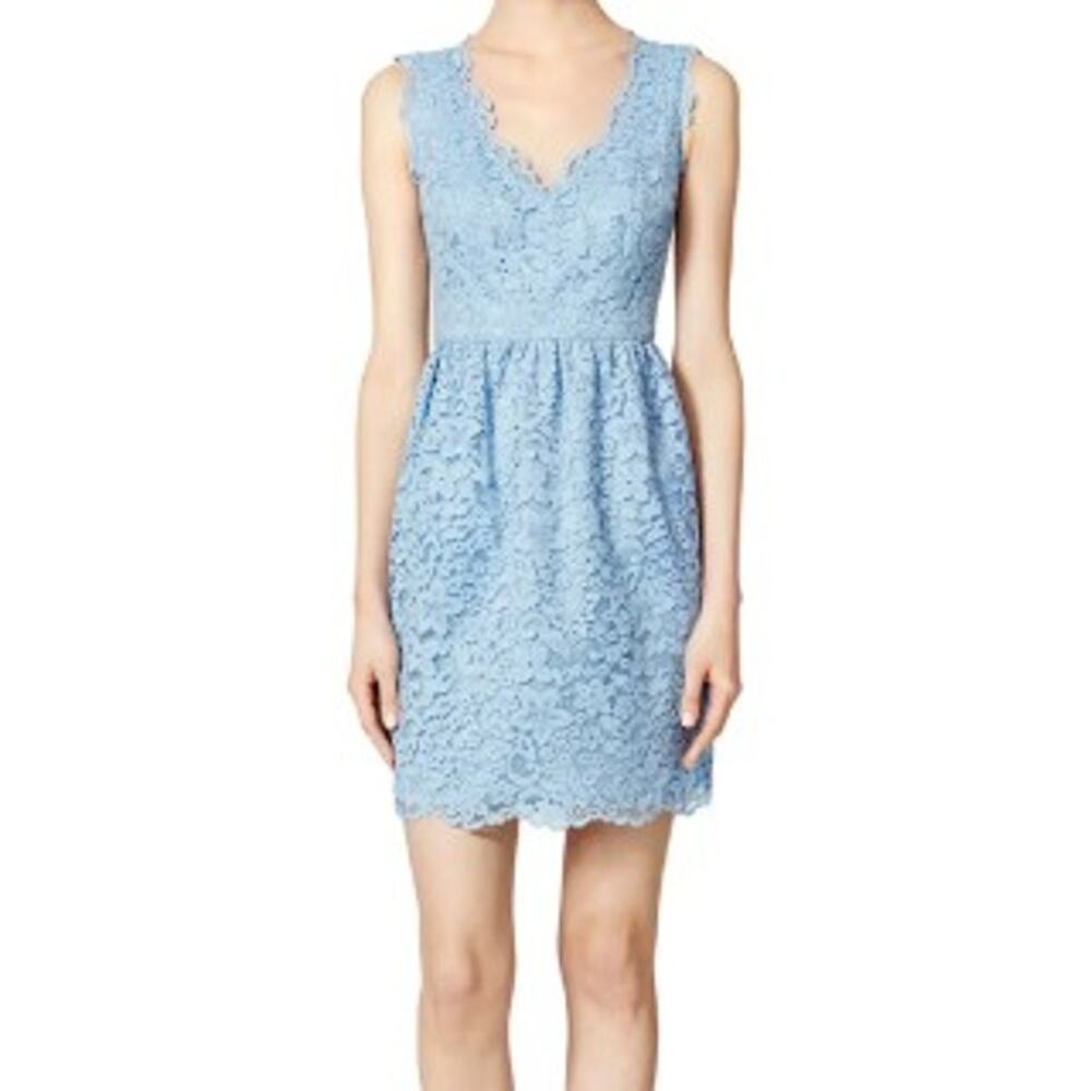 Shoshanna Mini Dress V-Neck Sleeveless Floral Lace Pocket Blue 2 Formal Coquette